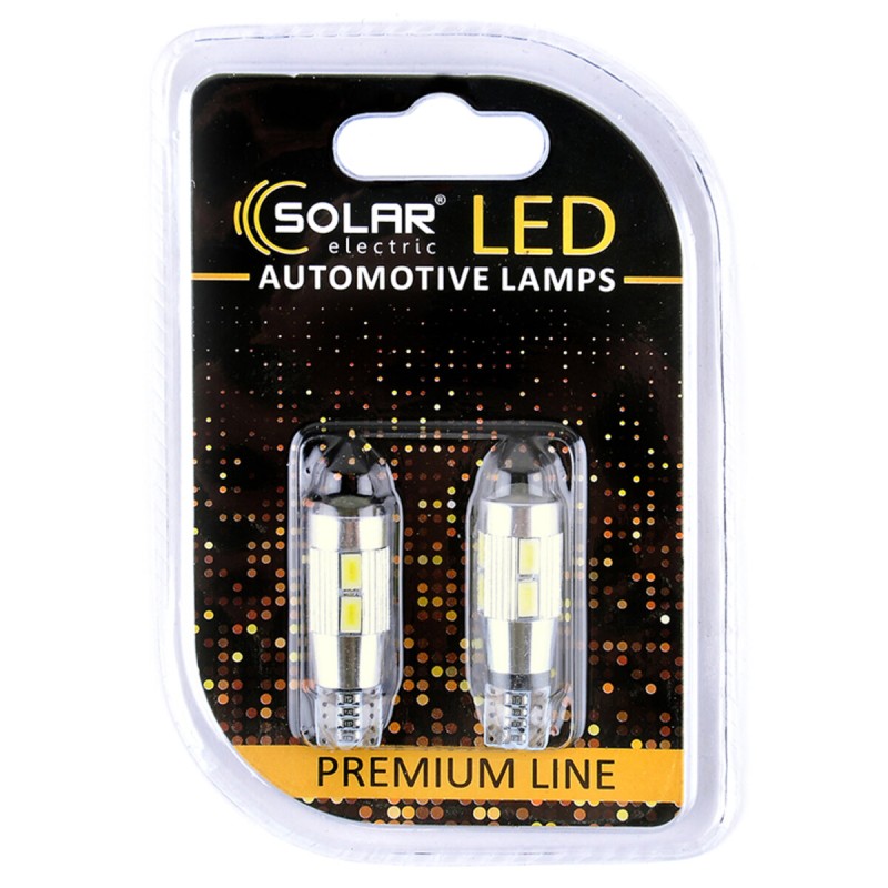 LED автолампа Solar 12V T10 W2.1x9.5d 10SMD white, 2шт SL1348