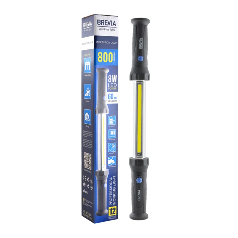 Професійна інспекційна лампа Brevia LED 60см 8W COB 800lm 2200mAh Power Bank