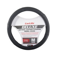 Чохол на кермо Carlife 37-39 см шкіряний Delux, чорний SW327M