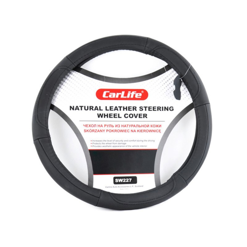 Чохол на кермо Carlife 41-43 см шкіряний, чорний SW227XL