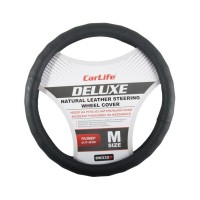Чохол на кермо Carlife 37-39 см шкіряний Delux, чорний SW332M