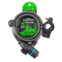 Велозамок Grey's спіральний з кріпленням 10*1500мм