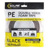Стрічка клеюча двостороння Solar, PE, чорна, 15ммx5м