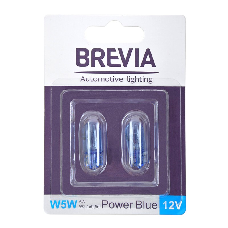 Лампа розжарювання Brevia W5W 12V 5W W2.1x9.5d Power Blue B2, 2шт