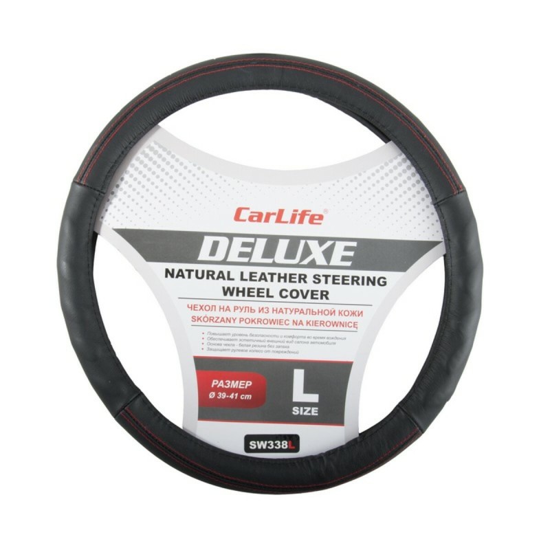 Чохол на кермо Carlife 39-41 см шкіряний Delux, чорний SW338L