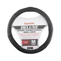 Чохол на кермо Carlife 37-39 см шкіряний Delux, чорний SW331M
