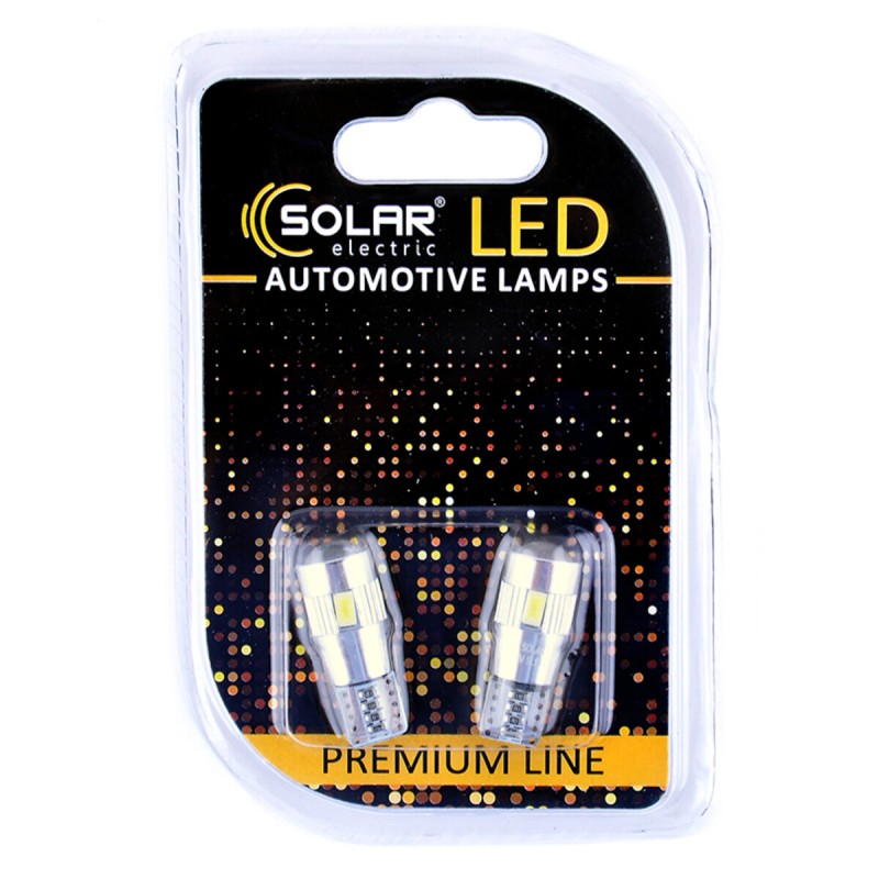 LED автолампа Solar 12V T10 W2.1x9.5d 6SMD white, 2шт SL1347