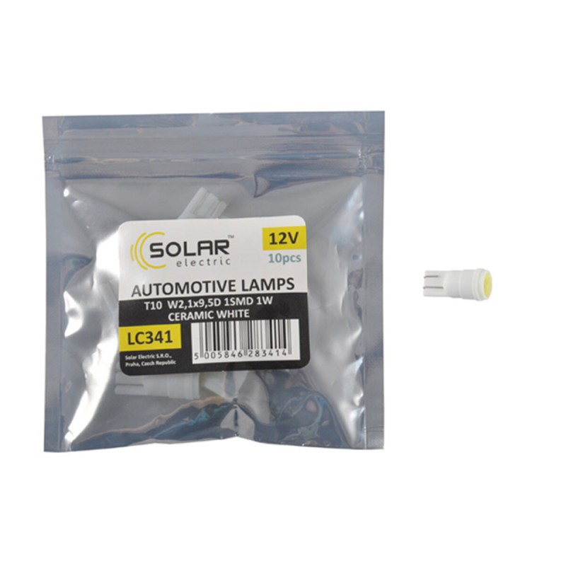LED автолампа Solar 12V T10 W2.1x9.5d 1SMD 1W Ceramic white 10шт