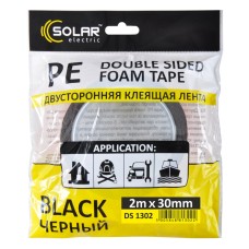 Стрічка клеюча двостороння Solar, PE, чорна, 30ммx2м