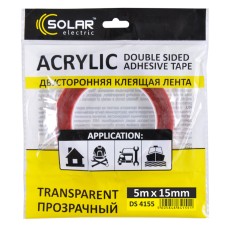 Стрічка клеюча двостороння Solar, ACRYLIC (VHB), прозора, 15ммx5м