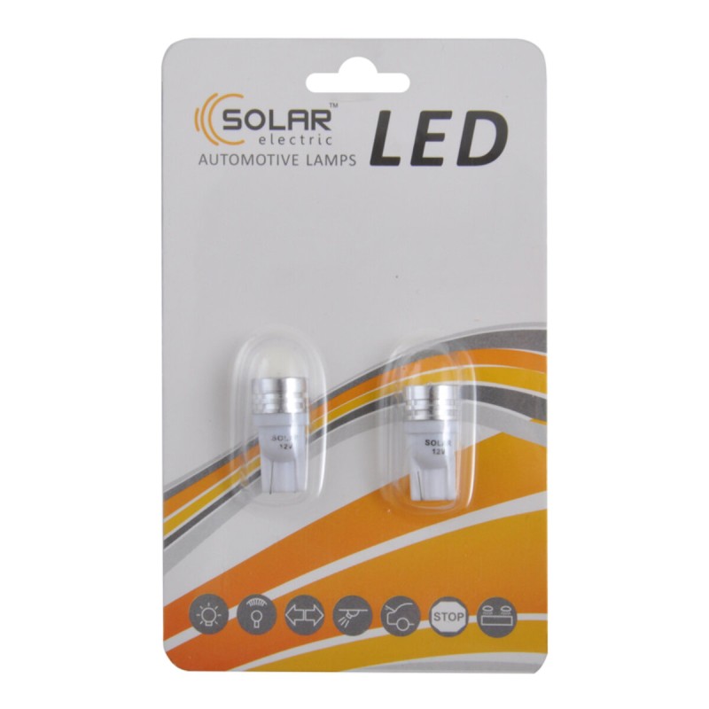 LED автолампа Solar 12V T10 W2.1x9.5d 1SMD 1W white, 2шт LS241_B2