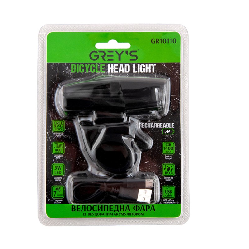 Ліхтарик на велосипед Grey's LED 1xCree XP-G 400lm 1400mAh microUSB
