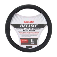 Чохол на кермо Carlife 39-41 см шкіряний Delux, чорний SW334L