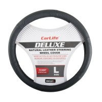 Чохол на кермо Carlife 39-41 см шкіряний Delux, чорний SW327L