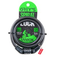 Велозамок Grey's спіральний кодовий 8*1000мм