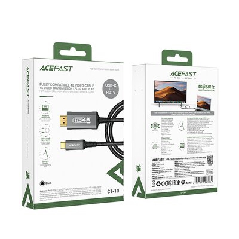 Кабель ACEFAST C1-10 USB-C to HDTV aluminum alloy connectors HD video cable Black (6974316283362)