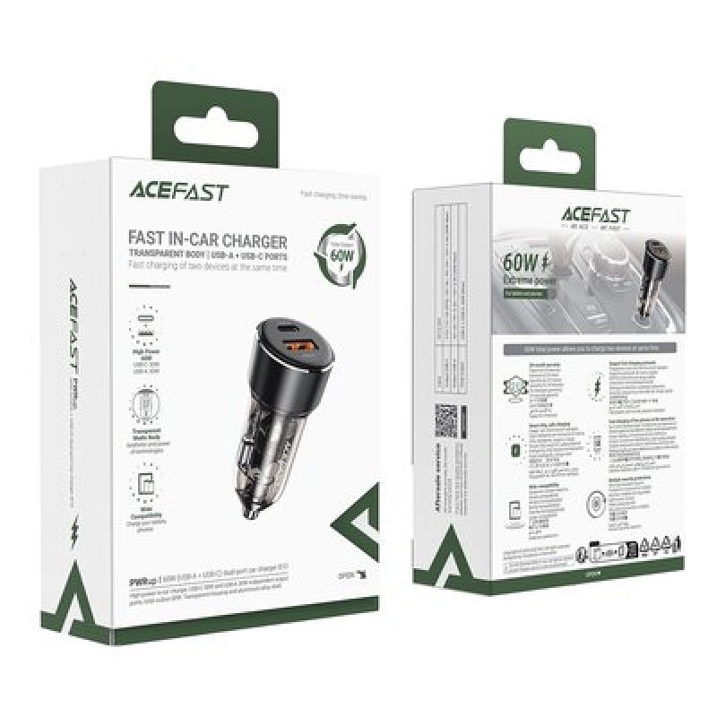 Автомобільний зарядний пристрій ACEFAST B12 60W (USB-A+USB-C) dual-port car charger Black (6974316282914)