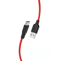 Кабель HOCO X21 Plus USB to Type-C 3A, 1m, silicone, silicone connectors, Black+Red