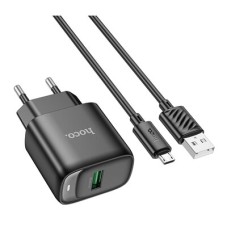 Мережевий зарядний пристрій Hoco C140A Smart single port QC3.0 charger set(Micro)(EU) Black (6942007627801)