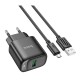 Мережевий зарядний пристрій Hoco C140A Smart single port QC3.0 charger set(Micro)(EU) Black (6942007627801)