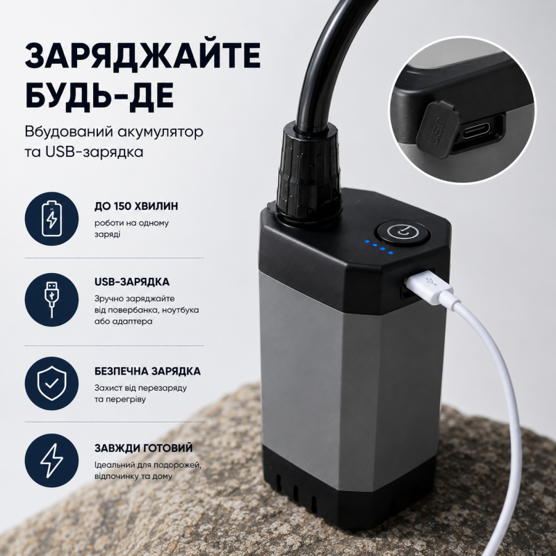 Портативний душ з насосом на акумуляторі та цифровим дисплеєм - срібний