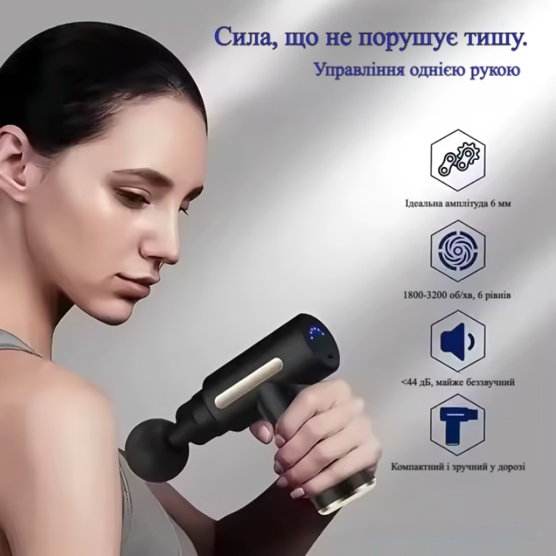 Портативний перкусійний масажер (масажний пістолет) для тіла з вбудованим штучним інтелектом - чорний
