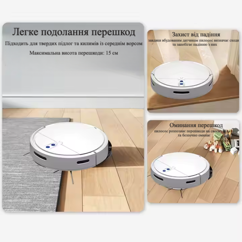 Робот-пилосос миючий TUYA D3 з вбудованим штучним інтелектом - білий