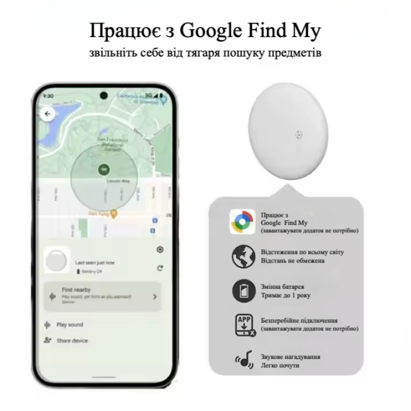 GPS Трекер для Android, брелок Anti-lost Tracker - білий