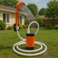 Портативний душ з насосом на акумуляторі та цифровим дисплеєм - помаранчевий