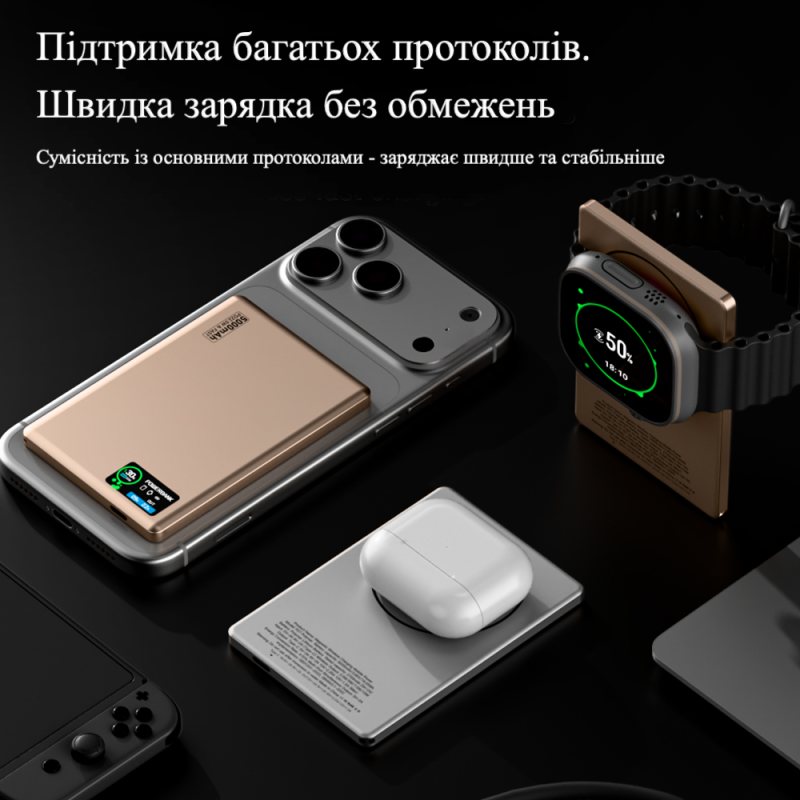 Повербанк 007 5000 mAh 20W з FTF-дисплеєм (MagSafe) - золотий титан