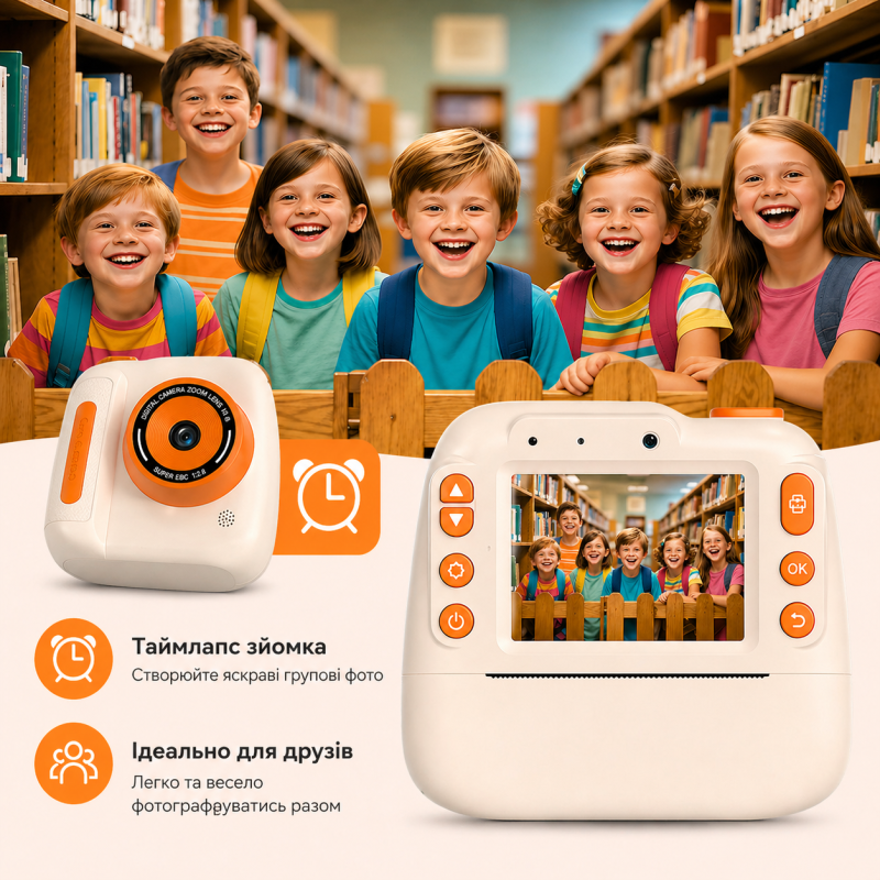 Дитячий цифровий фотоапарат DELANDA з миттєвим друком та записом відео - помаранчевий