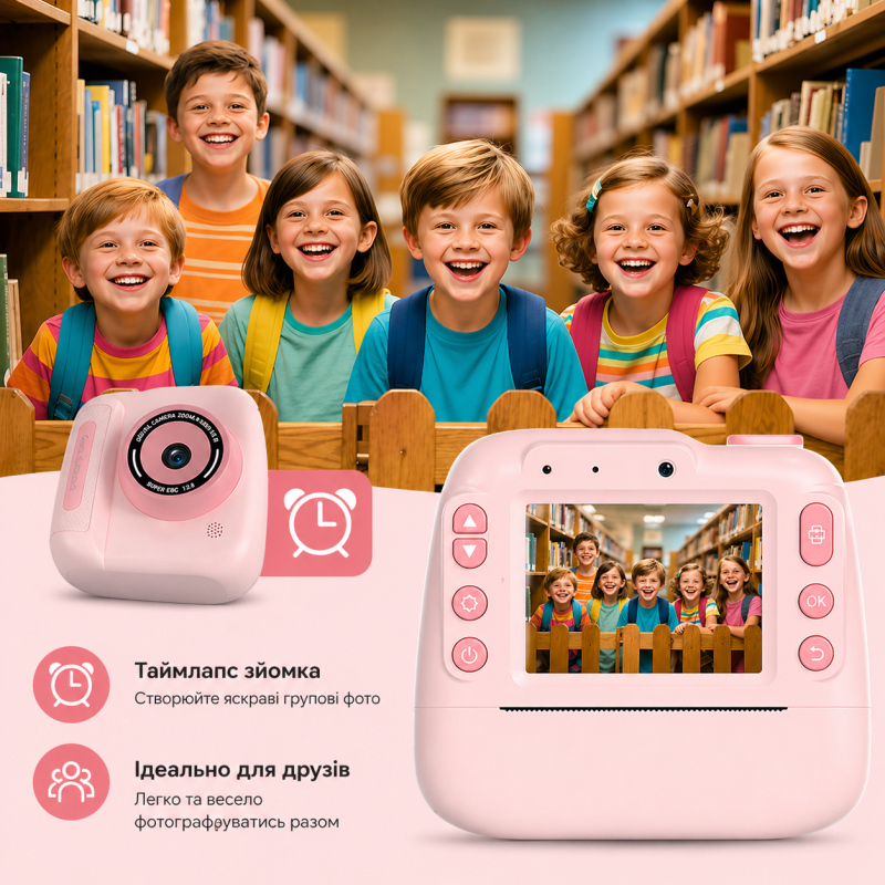 Дитячий цифровий фотоапарат DELANDA з миттєвим друком та записом відео - рожевий