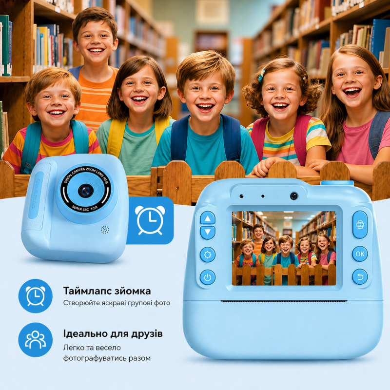 Дитячий цифровий фотоапарат DELANDA з миттєвим друком та записом відео - блакитний