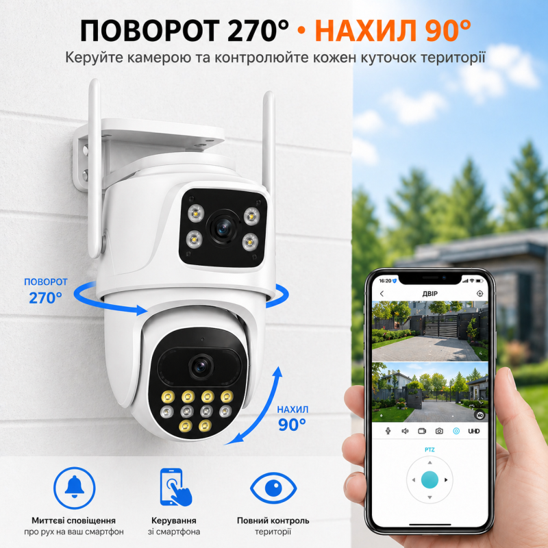 Вулична IP-камера відеоспостереження з двома обʼєктивами