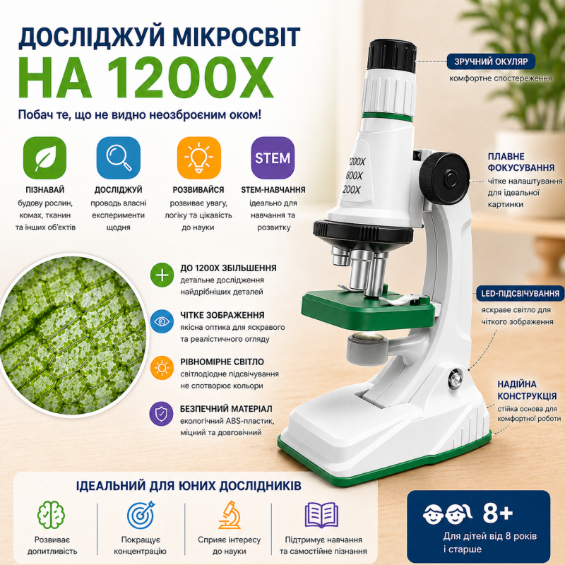 Дитячий навчальний мікроскоп STEM - зелений