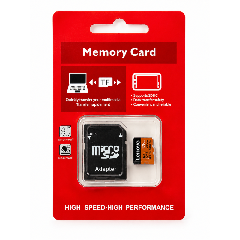 Карта пам’яті Lenovo microSDXC 128GB UHS-I U3 V30 A2 Class 10 з SD-адаптером