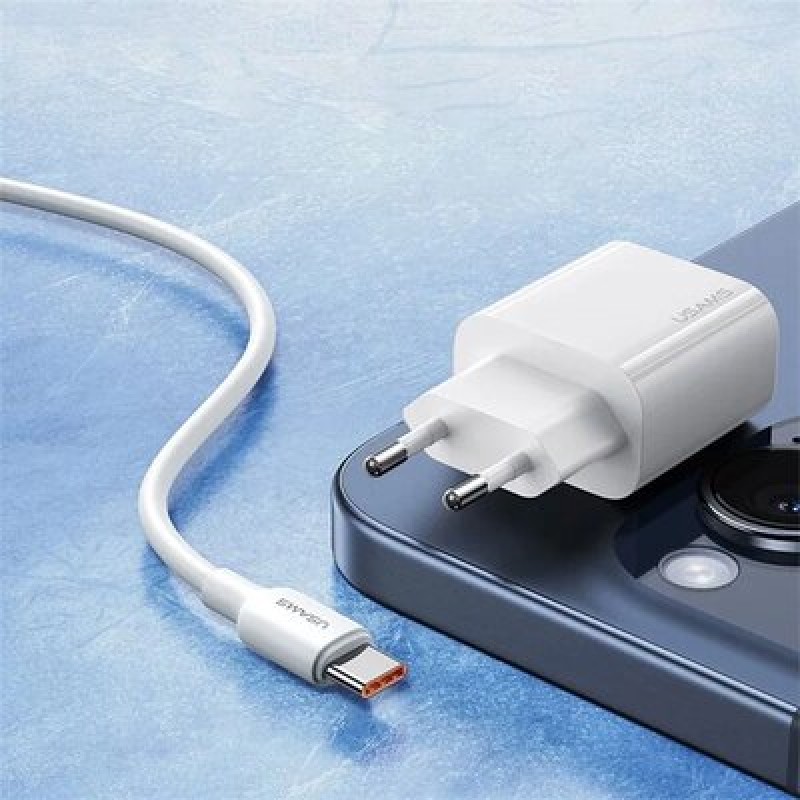Мережевий зарядний пристрій USAMS-OYXLTZ01 Fast Charger Kit - Yi Series(CC226 PD20W Fast Charger (EU)+SJ711 60W Type-C To Type-C Cable) white (OYXLTZ01)