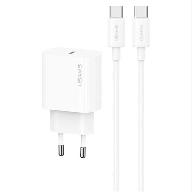 Мережевий зарядний пристрій USAMS-OYXLTZ01 Fast Charger Kit - Yi Series(CC226 PD20W Fast Charger (EU)+SJ711 60W Type-C To Type-C Cable) white (OYXLTZ01)