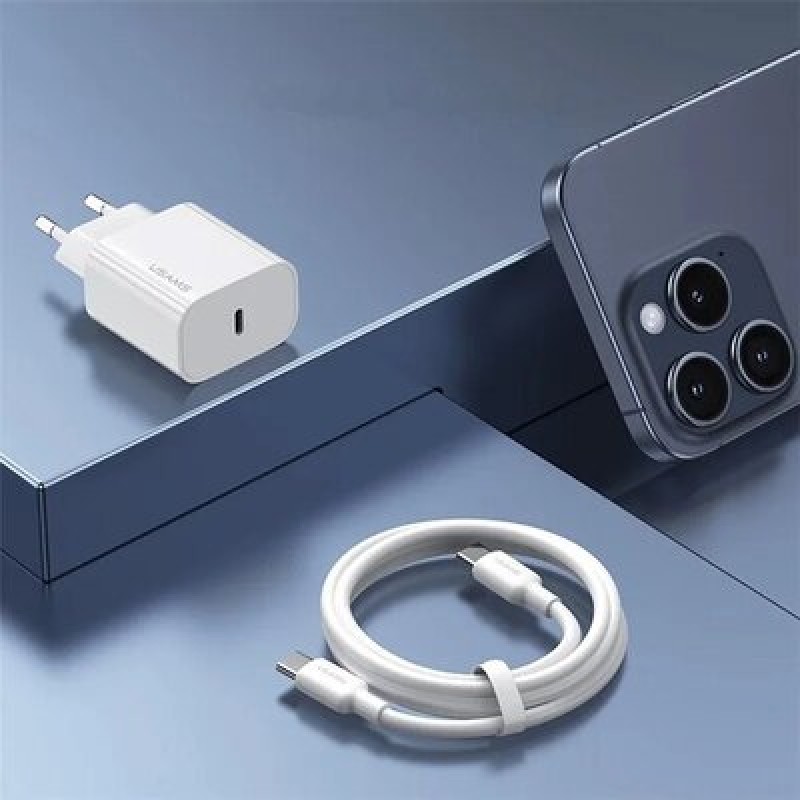 Мережевий зарядний пристрій USAMS-OYXLTZ01 Fast Charger Kit - Yi Series(CC226 PD20W Fast Charger (EU)+SJ711 60W Type-C To Type-C Cable) white (OYXLTZ01)
