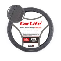 Чохол на кермо CarLife 44-46 см шкіряний, чорний