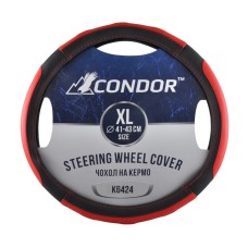 Чохол на кермо Condor XL 41-43см, імітація шкіри, чорний з червоним, перфорований