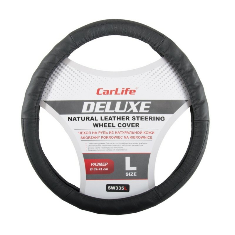 Чохол на кермо Carlife 39-41 см шкіряний Delux, чорний SW335L