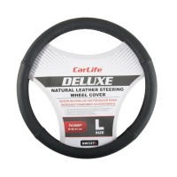 Чохол на кермо Carlife 39-41 см шкіряний Delux, чорний SW337L