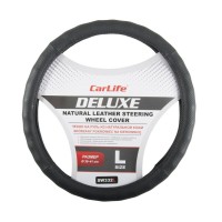 Чохол на кермо Carlife 39-41 см шкіряний Delux, чорний SW332L