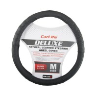 Чохол на кермо Carlife 37-39 см шкіряний Delux, чорний SW335M