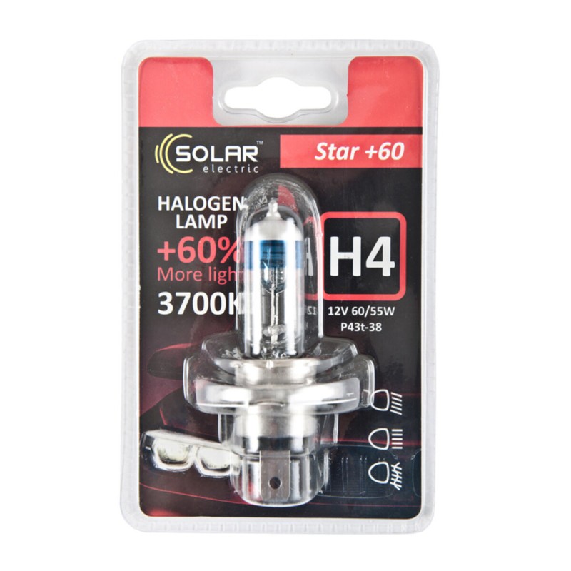 Галогенова лампа Solar H4 12V 60/55W P43t-38 Starlight +60% 1234B1