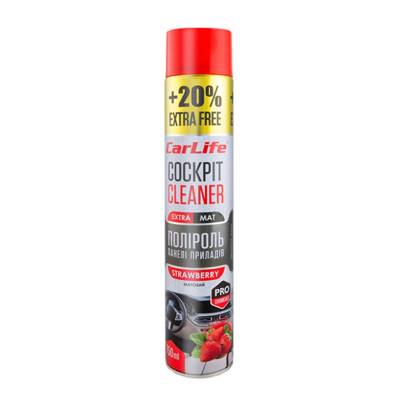 Поліроль для панелі приладів CarLife Cockpit Cleaner EXTRA MAT Полуниця, 750мл
