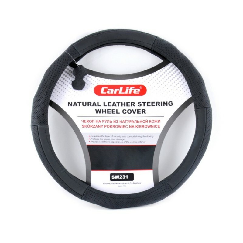 Чохол на кермо Carlife 39-41 см шкіряний, чорний SW231L