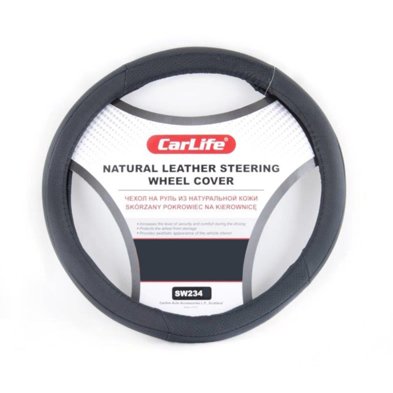 Чохол на кермо Carlife 41-43 см шкіряний, чорний SW234XL