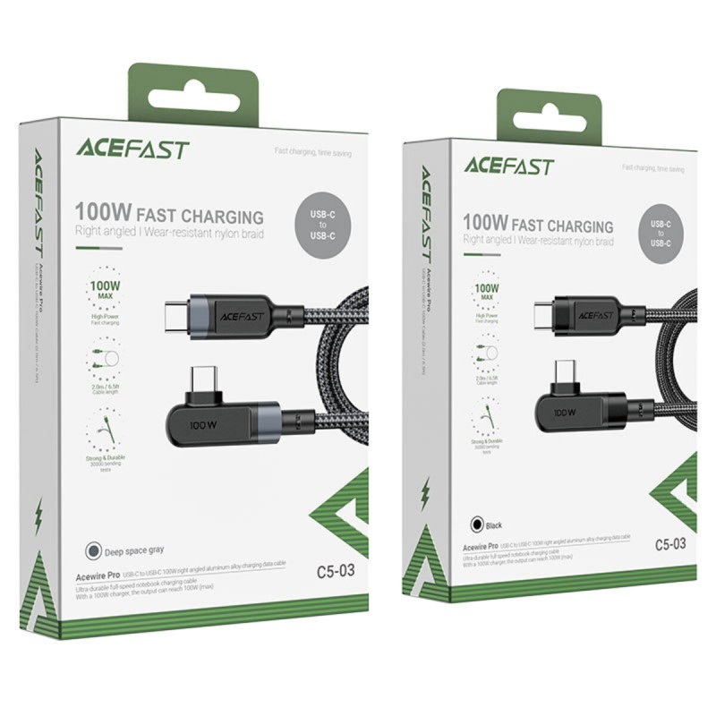Кабель ACEFAST C5-03 USB-C to USB-C 100W right angled aluminum alloy 2m Gray
